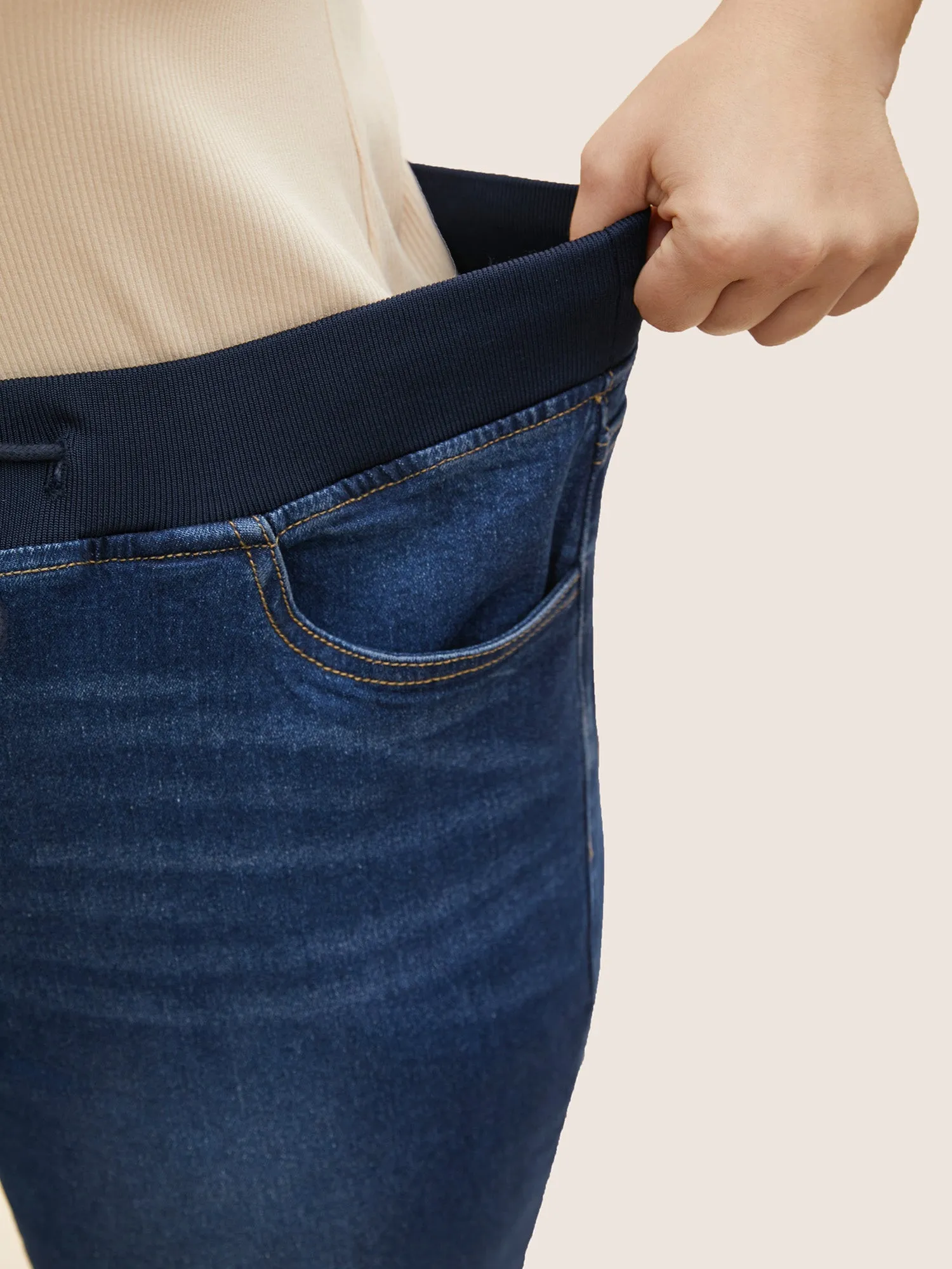 Dark Wash Slit Hem Drawstring Cropped Jeans sold by Bloomchic product image thumbnail 5