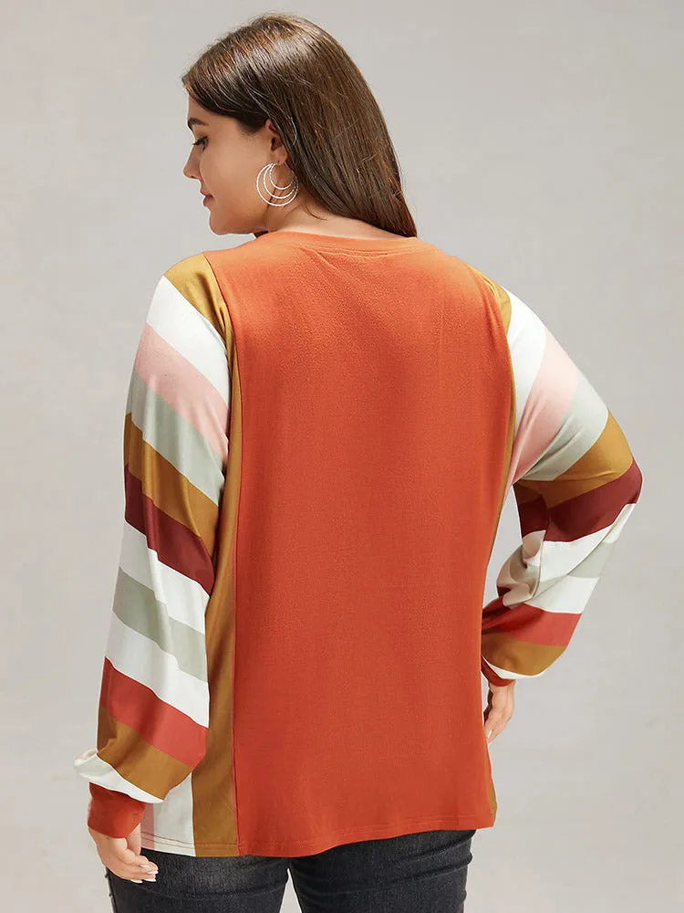 Colour Striped V Neck Batwing Sleeve T-shirt sold by Bloomchic product image thumbnail 2