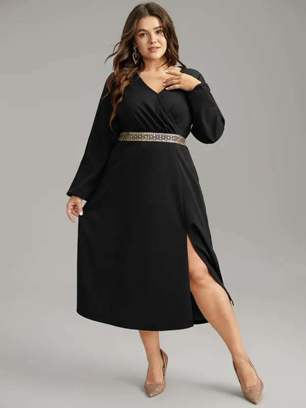 Contrast Webbing Wrap Pocket Split Hem Dress sold by Bloomchic