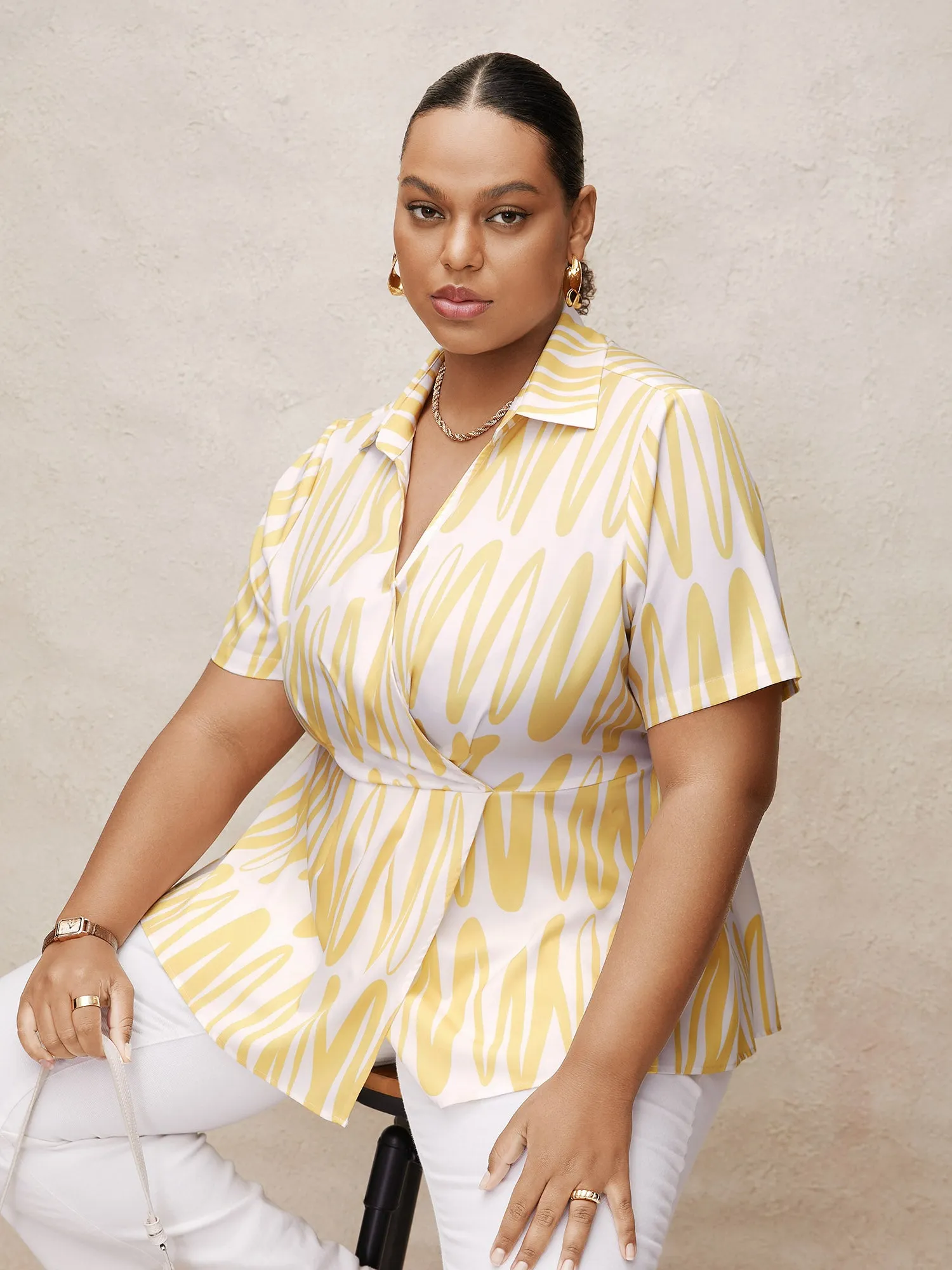 Shirt Collar Striped Wrap Pleated Blouse sold by Bloomchic product image thumbnail 2