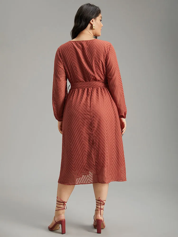 Plain Mesh Texture Keyhole Belted Lantern Sleeve Dress sold by Bloomchic product image thumbnail 3
