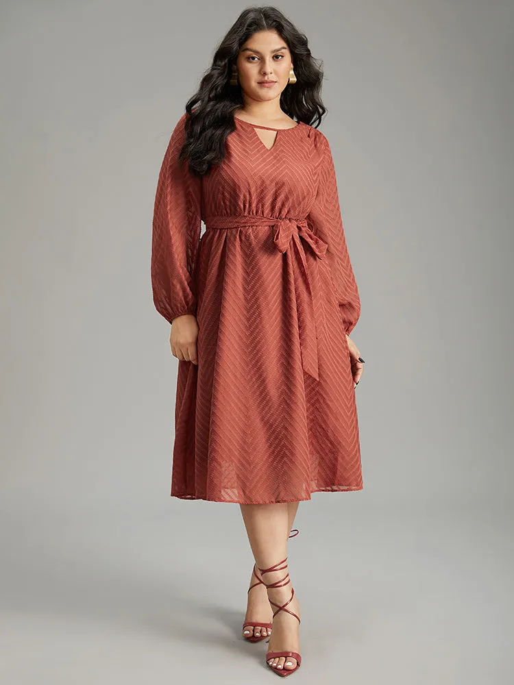 Plain Mesh Texture Keyhole Belted Lantern Sleeve Dress sold by Bloomchic product image thumbnail 2
