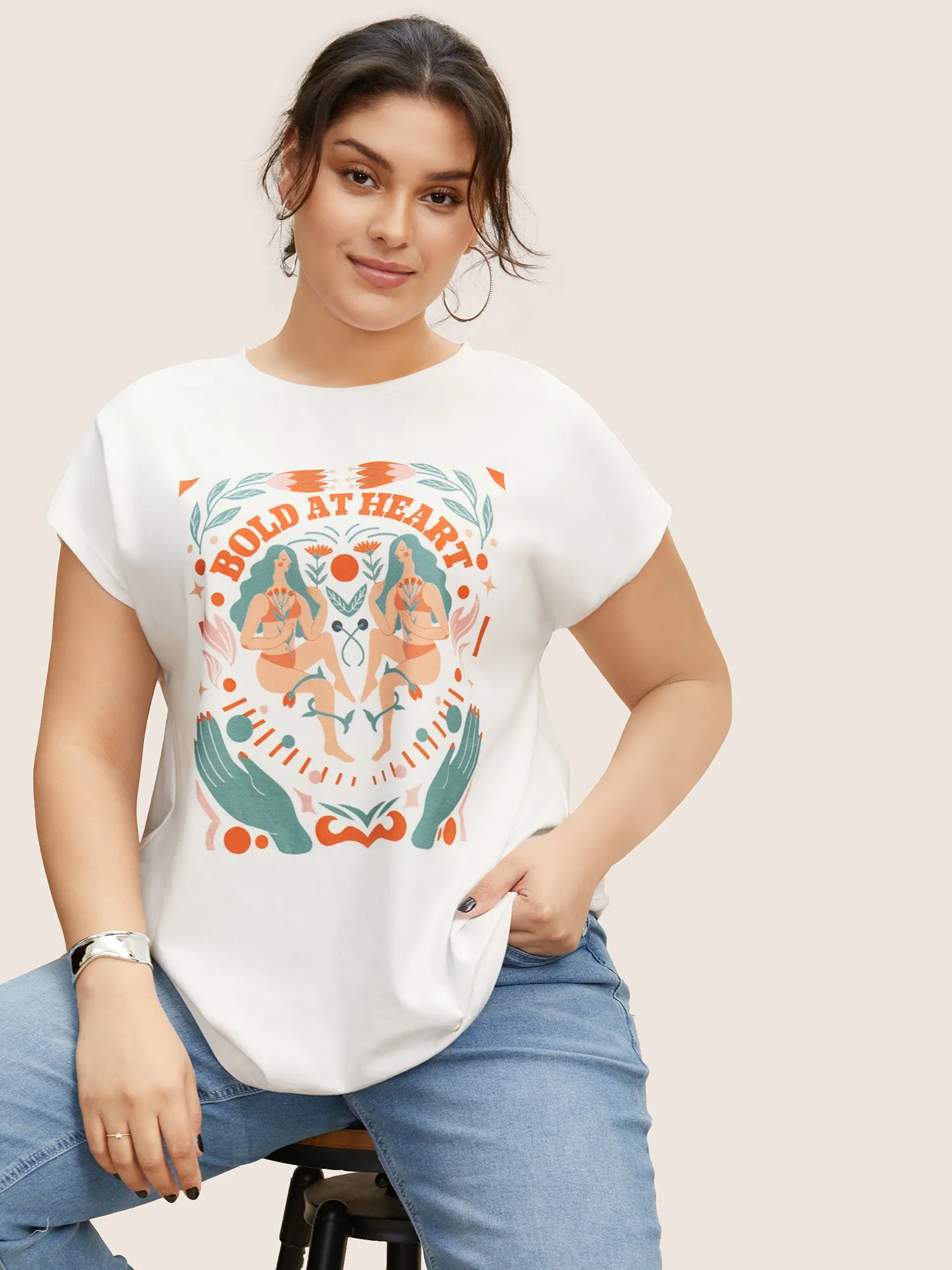 Cotton Body Positive Slogan Print Dolman Sleeve T-shirt sold by Bloomchic