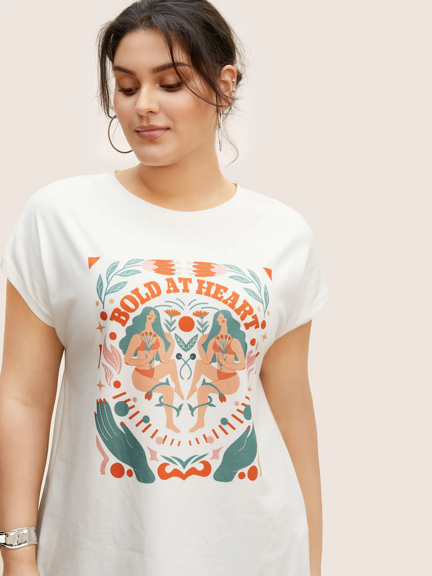 Cotton Body Positive Slogan Print Dolman Sleeve T-shirt sold by Bloomchic product image thumbnail 3