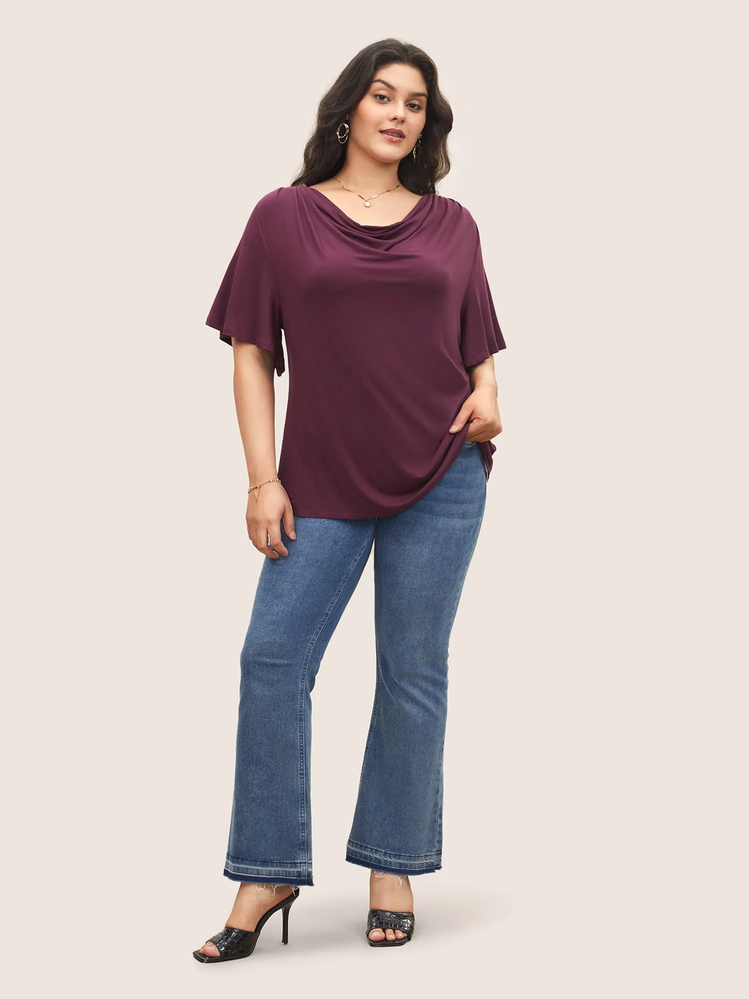 Supersoft Essentials Cowl Neck Ruffle Sleeve T-shirt sold by Bloomchic product image thumbnail 3