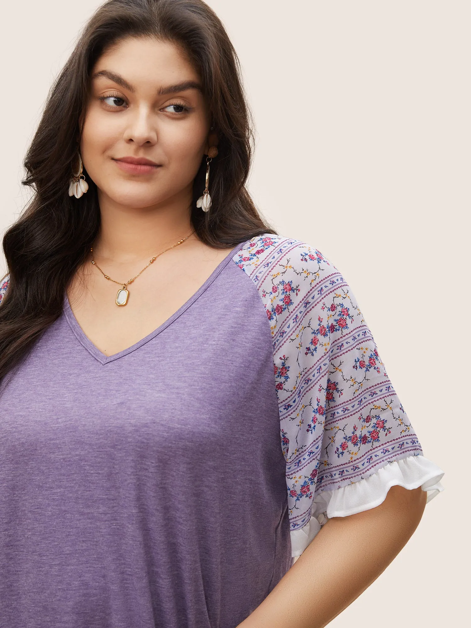 Ditsy Floral Patchwork Frill Trim Raglan Sleeve T-shirt sold by Bloomchic product image thumbnail 4