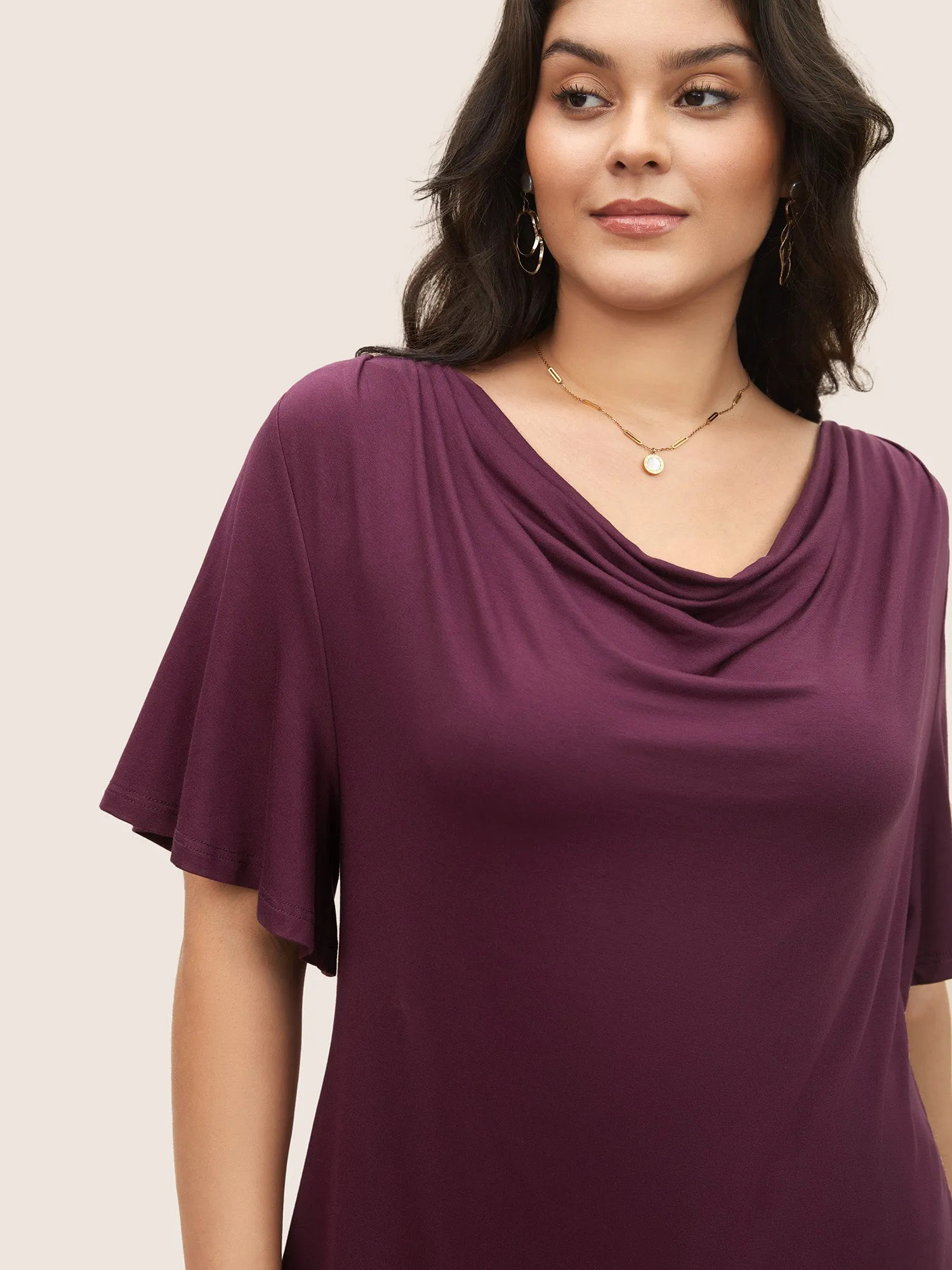 Supersoft Essentials Cowl Neck Ruffle Sleeve T-shirt sold by Bloomchic product image thumbnail 4