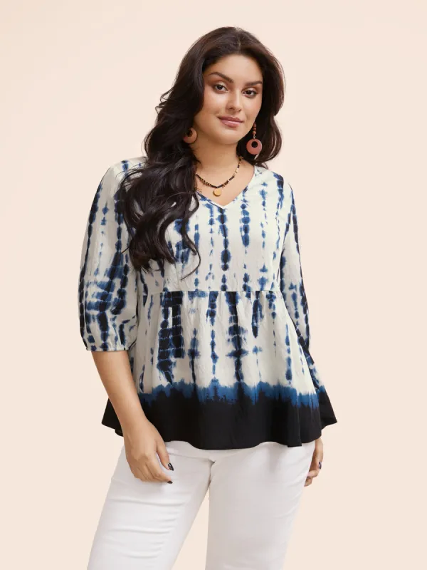 Tie Dye V Neck Gathered Blouse sold by Bloomchic