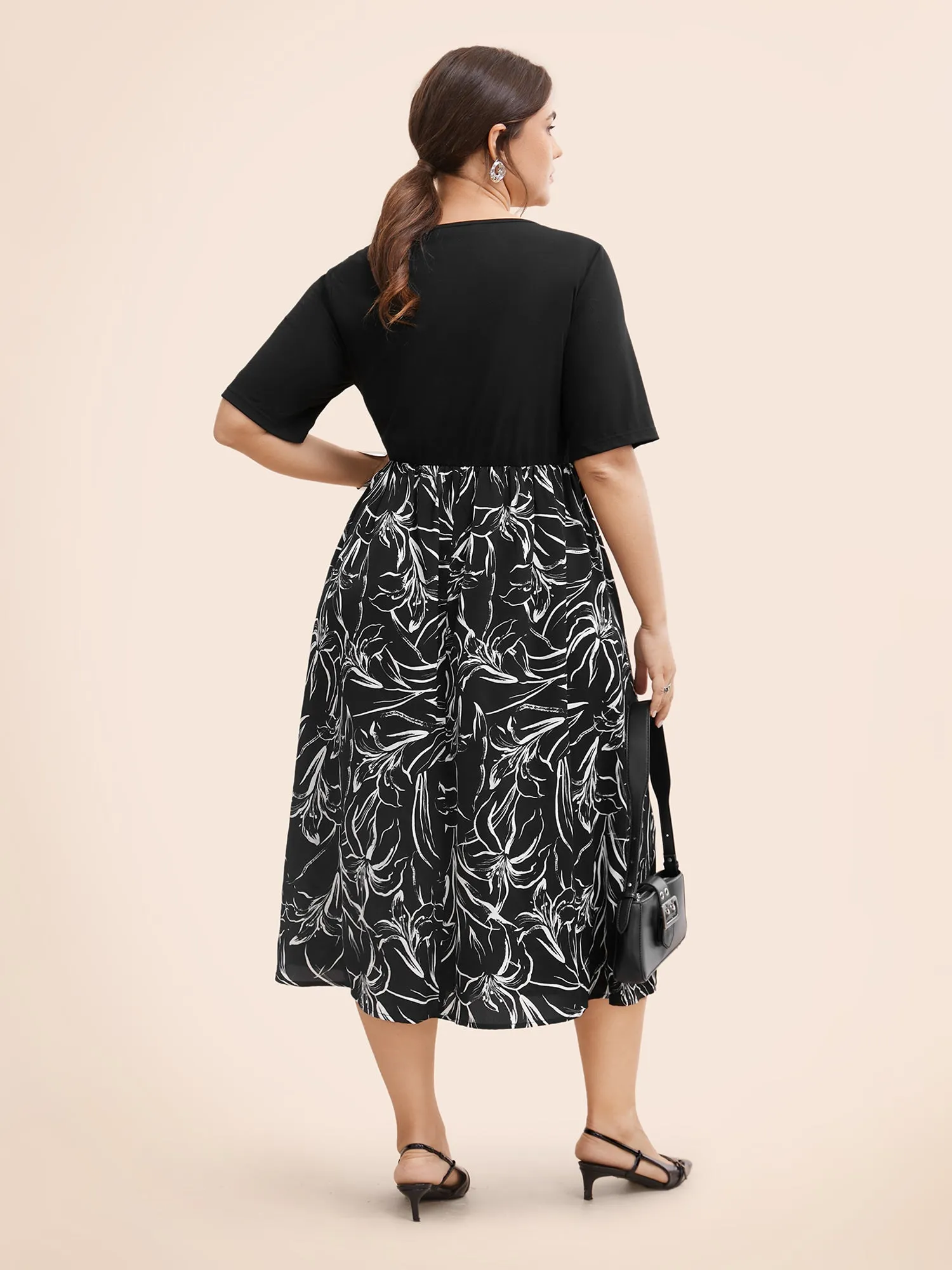 Floral Square Neck Patchwork Button Detail Dress sold by Bloomchic product image thumbnail 3