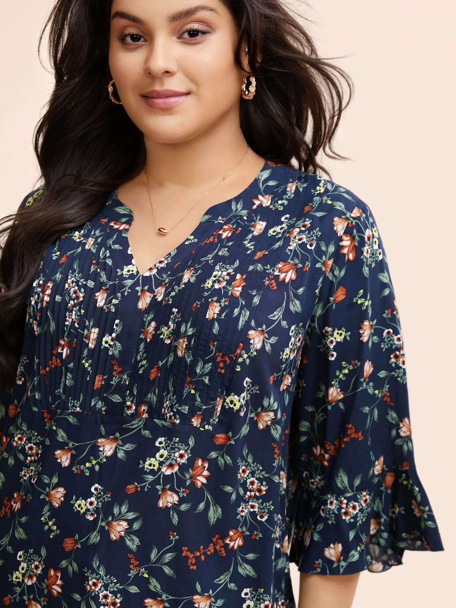 Ditsy Floral Pleated Flutter Sleeve Blouse sold by Bloomchic product image thumbnail 4