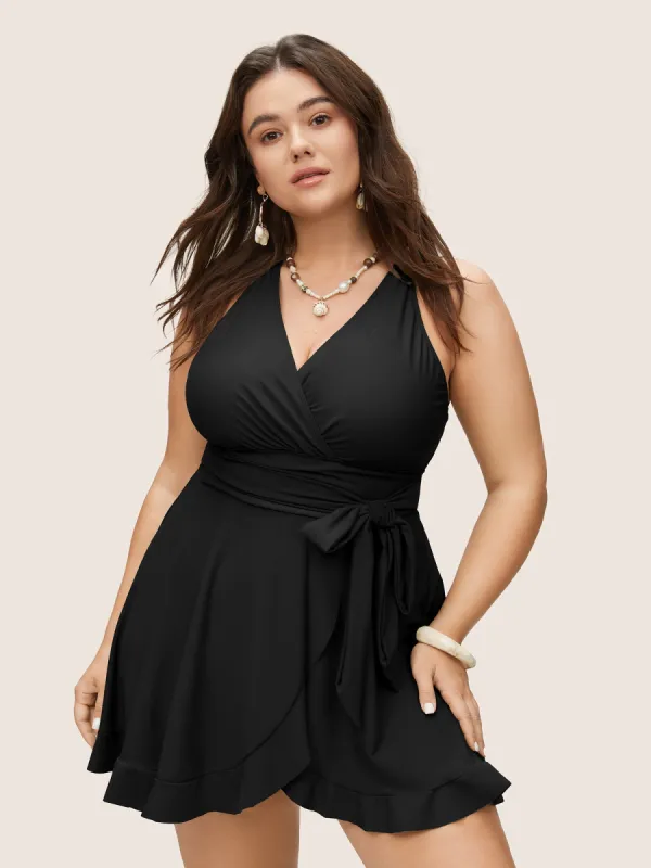 Plain Ties Wrap Flutters Swim Dress sold by Bloomchic