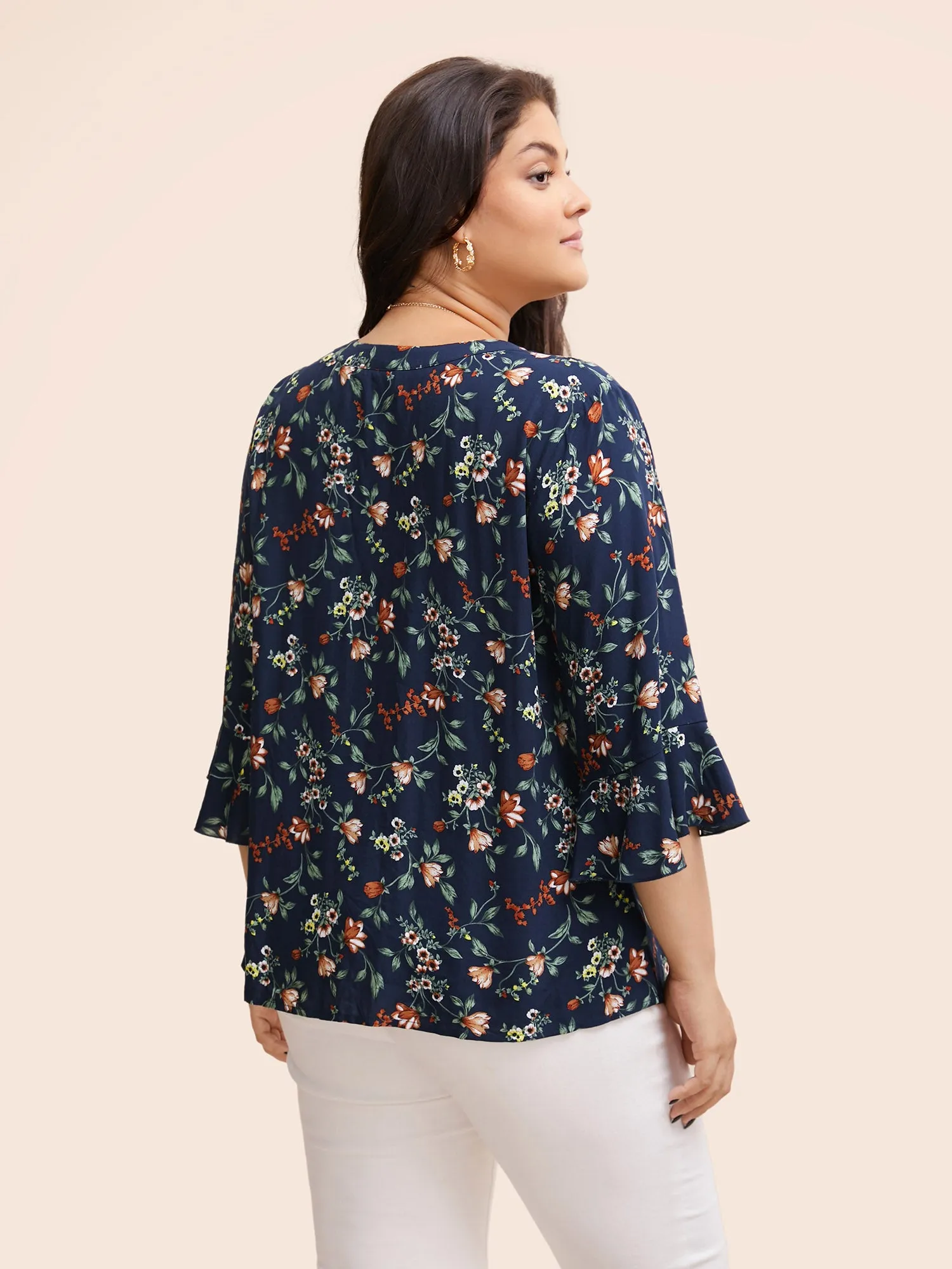 Ditsy Floral Pleated Flutter Sleeve Blouse sold by Bloomchic product image thumbnail 5