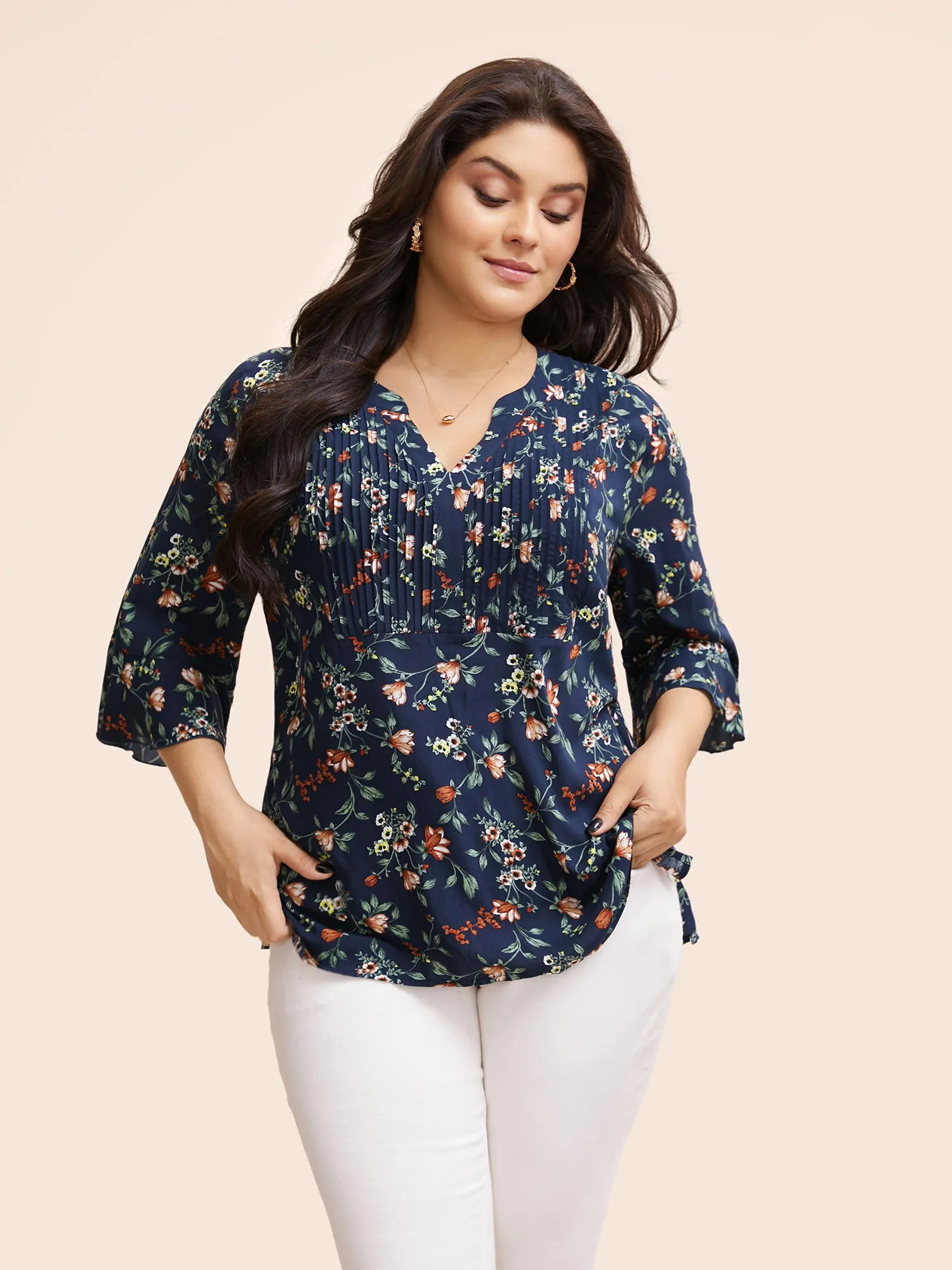 Ditsy Floral Pleated Flutter Sleeve Blouse sold by Bloomchic product image thumbnail 3