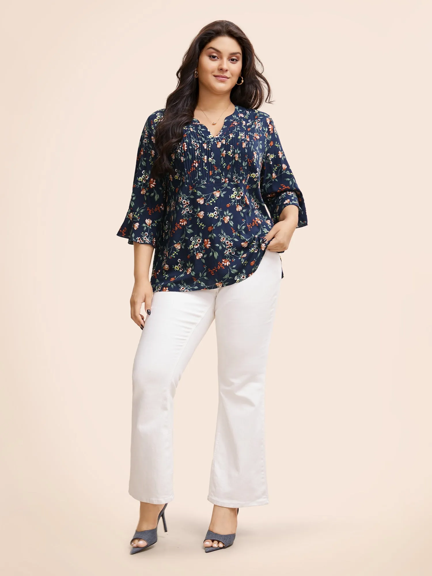 Ditsy Floral Pleated Flutter Sleeve Blouse sold by Bloomchic product image thumbnail 2