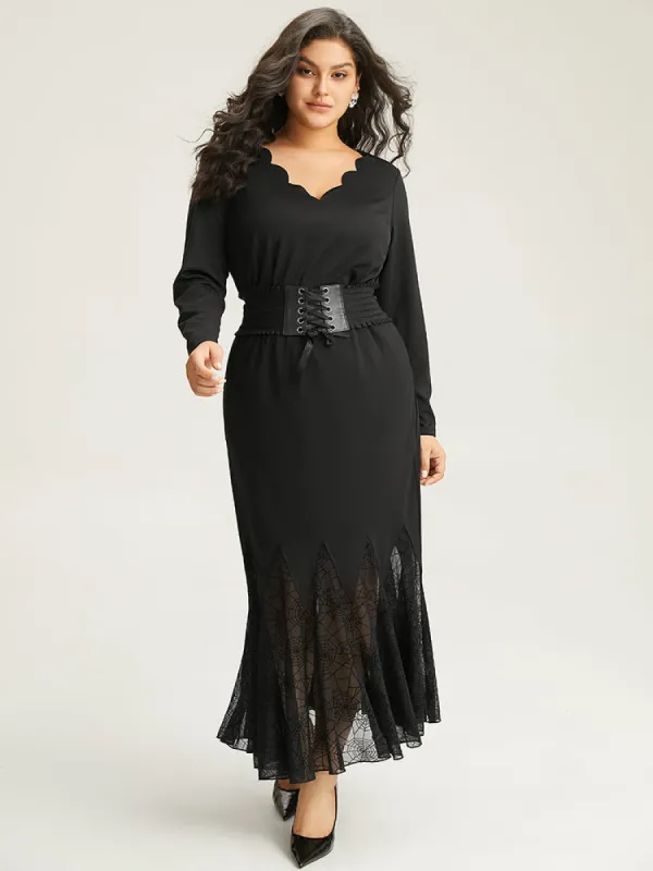 Halloween Solid Scalloped Trim  Knit T-shirt sold by Bloomchic