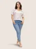 Geometric Surplice Neck Tab Sleeve Blouse sold by Bloomchic