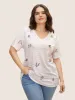 Geometric Surplice Neck Tab Sleeve Blouse sold by Bloomchic