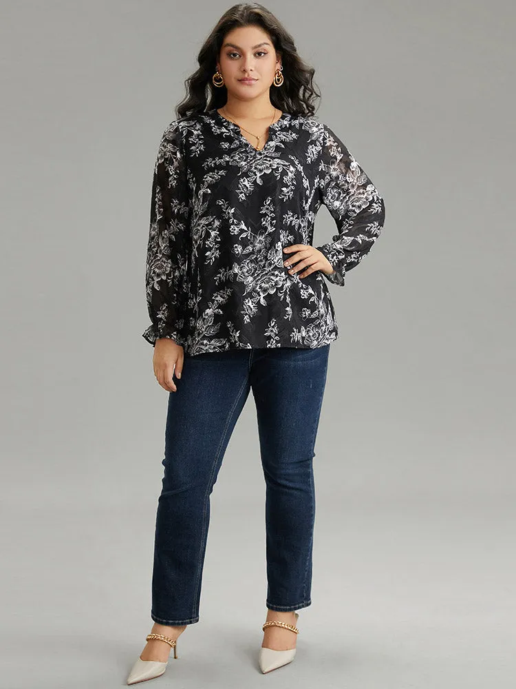 Silhouette Floral Print Mesh Chiffon Blouse sold by Bloomchic product image thumbnail 4