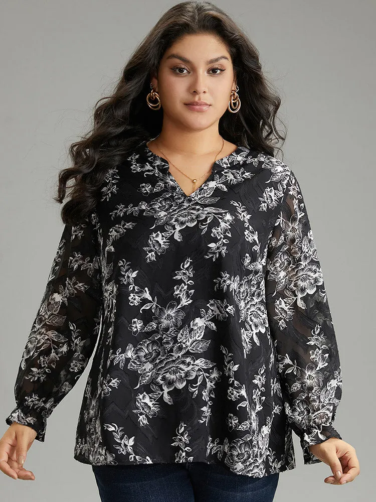 Silhouette Floral Print Mesh Chiffon Blouse sold by Bloomchic