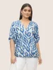 Geometric Surplice Neck Tab Sleeve Blouse sold by Bloomchic