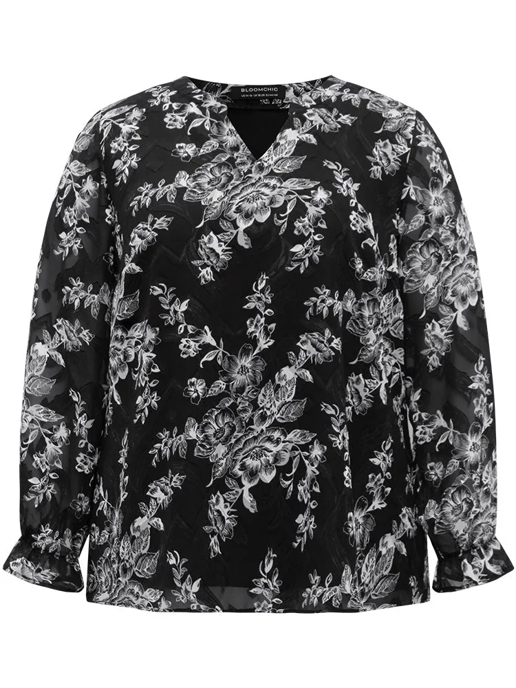 Silhouette Floral Print Mesh Chiffon Blouse sold by Bloomchic product image thumbnail 5