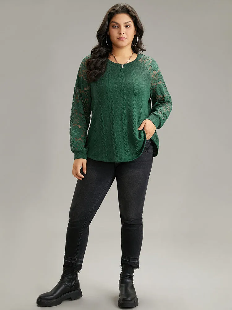 Guipure Lace Cable Knit Raglan Sleeve Sweatshirt sold by Bloomchic product image thumbnail 4