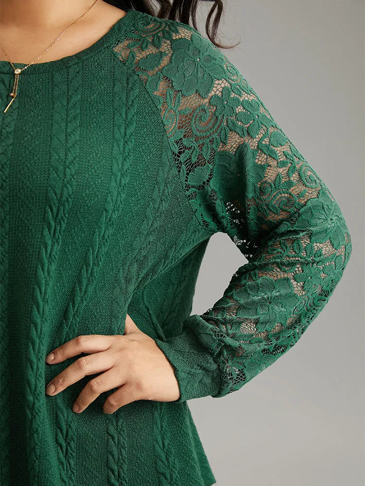 Guipure Lace Cable Knit Raglan Sleeve Sweatshirt sold by Bloomchic product image thumbnail 5