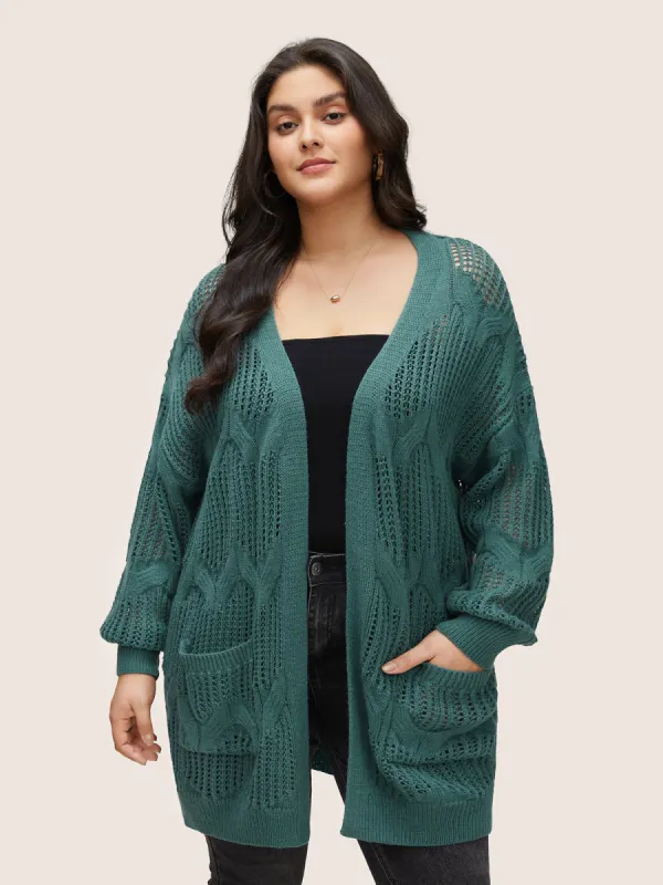 Texture Cable Knit Open Front Pocket Cardigan sold by Bloomchic