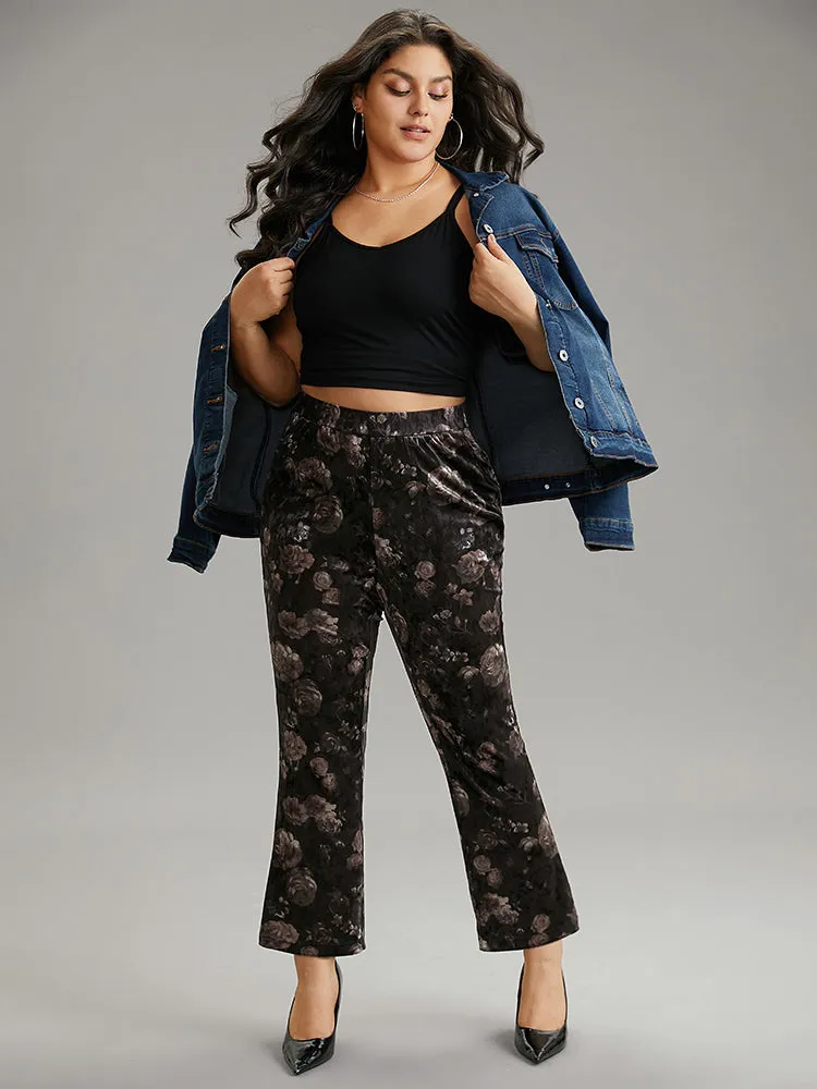 Floral Texture Velvet Flare Leg Pants sold by Bloomchic product image thumbnail 4