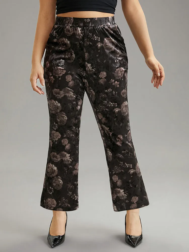 Floral Texture Velvet Flare Leg Pants sold by Bloomchic