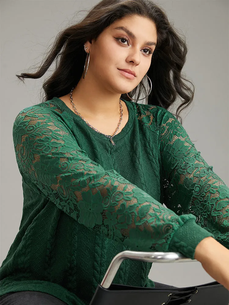 Guipure Lace Cable Knit Raglan Sleeve Sweatshirt sold by Bloomchic product image thumbnail 3