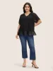 V Neck Meah Patchwork Ruffle Trim Blouse sold by Bloomchic