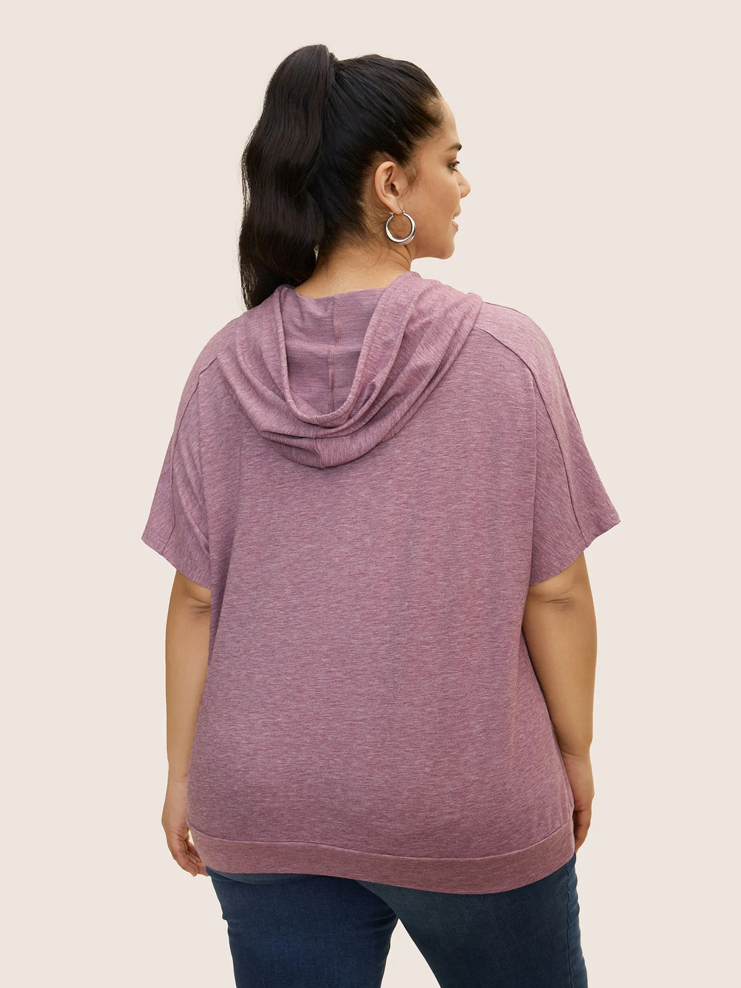 Plain Hooded Drawstring Raglan Sleeve T-shirt sold by Bloomchic product image thumbnail 4