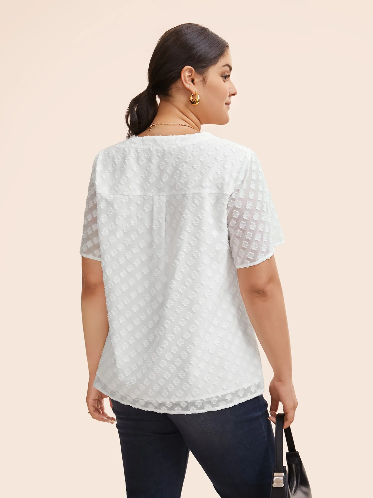 Jacquard Notched Tiered Mesh Blouse sold by Bloomchic product image thumbnail 4