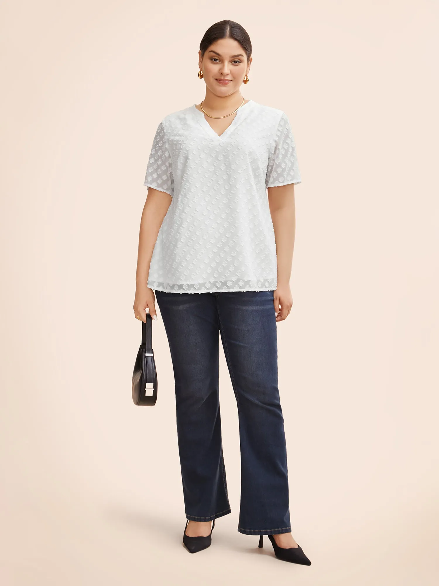 Jacquard Notched Tiered Mesh Blouse sold by Bloomchic product image thumbnail 3