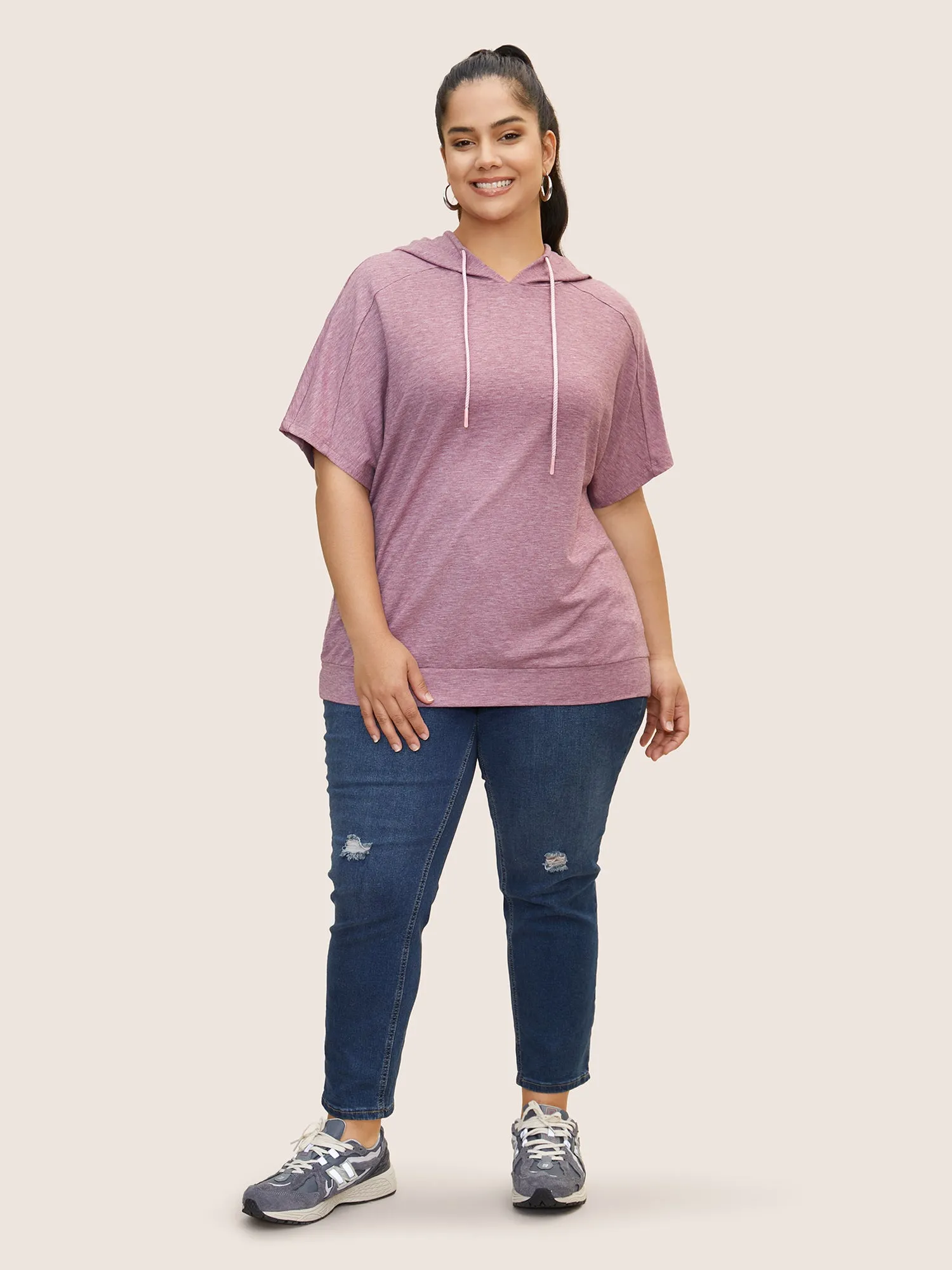 Plain Hooded Drawstring Raglan Sleeve T-shirt sold by Bloomchic product image thumbnail 2