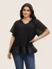 V Neck Meah Patchwork Ruffle Trim Blouse sold by Bloomchic