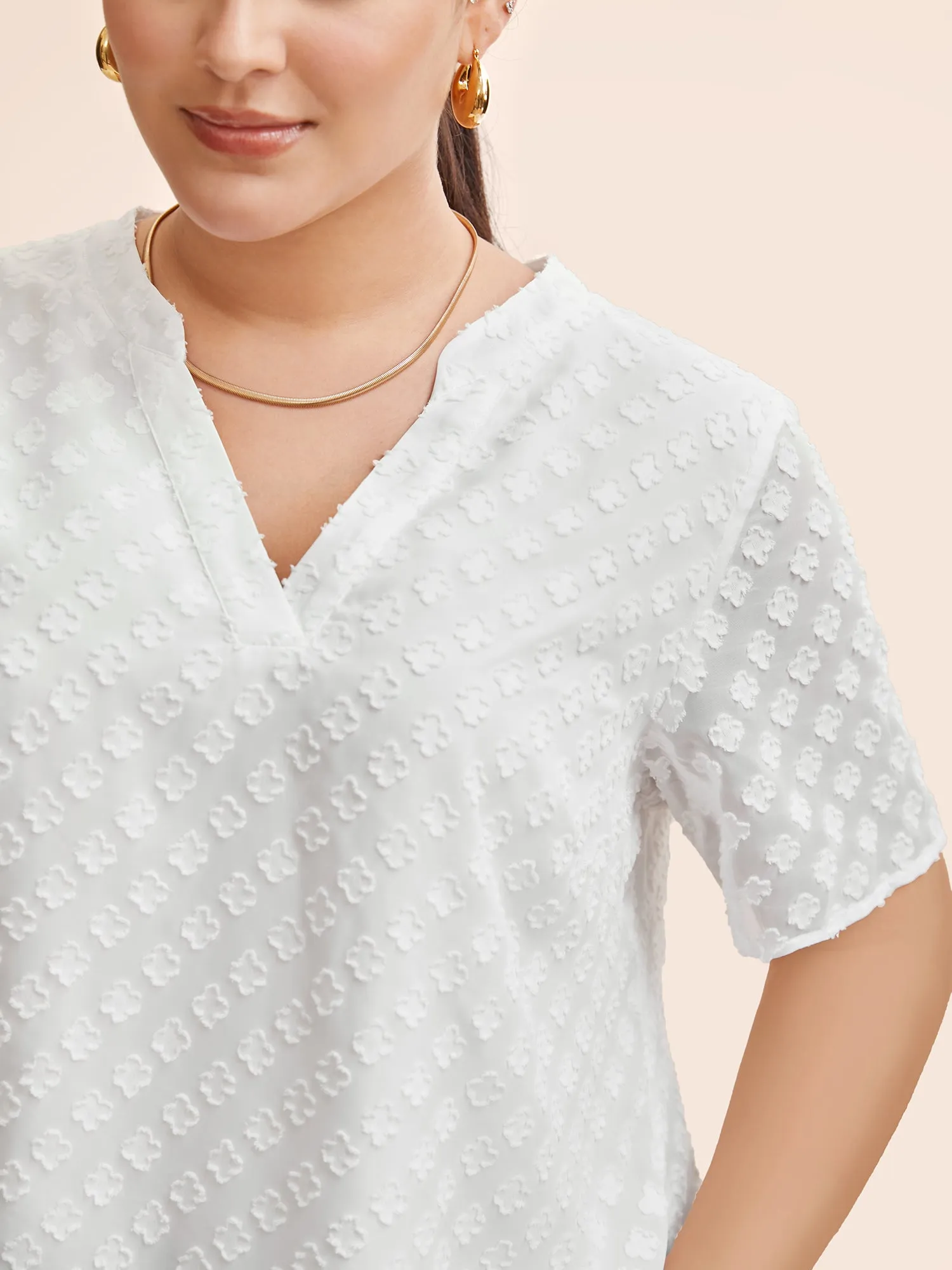 Jacquard Notched Tiered Mesh Blouse sold by Bloomchic product image thumbnail 5