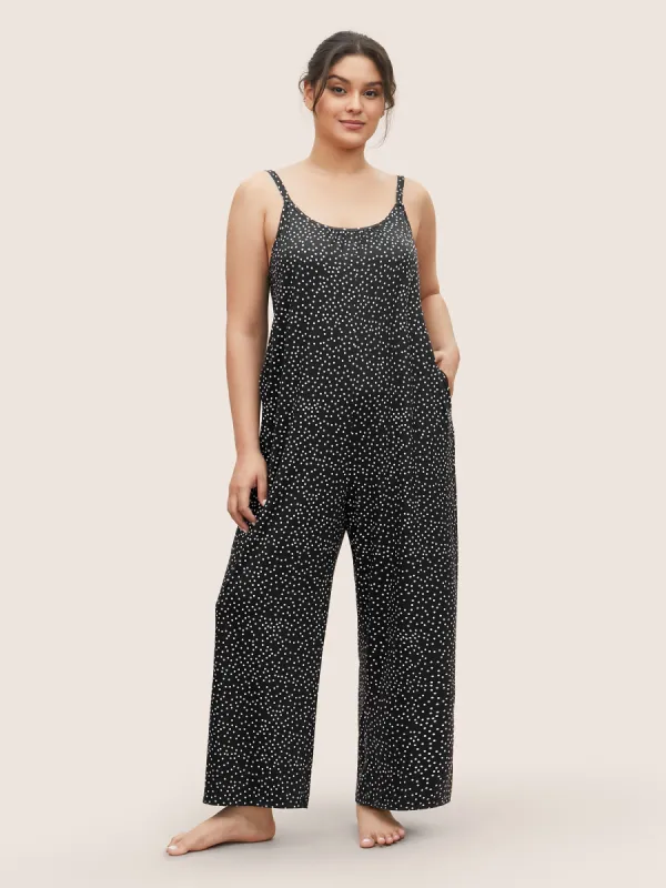 Polka Dot U Neck Adjustable Straps Sleep Jumpsuit sold by Bloomchic