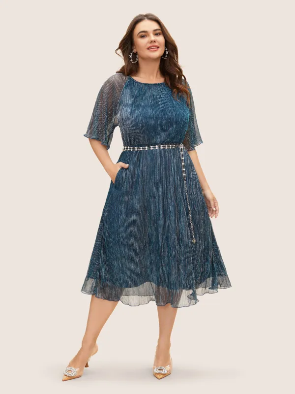 Luxe Textured Flutter Sleeve Midi Dress sold by Bloomchic