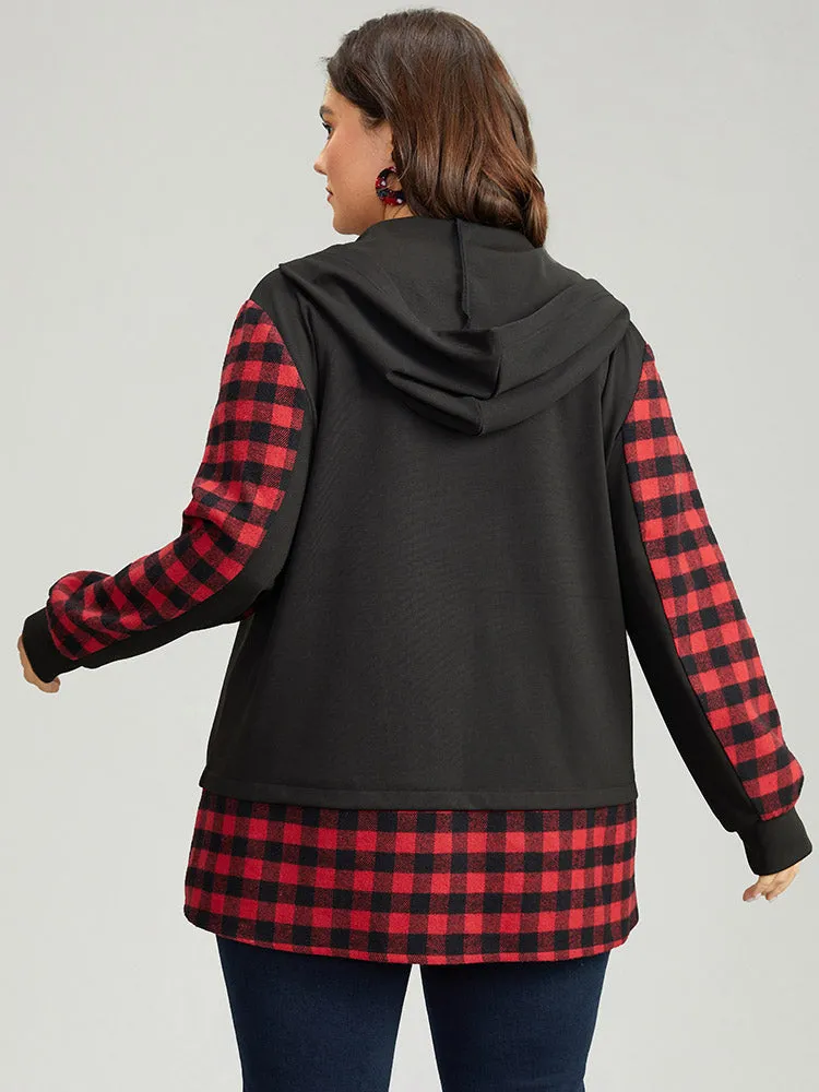 Gingham Patchwork Hooded Zipper Contrast Coat sold by Bloomchic product image thumbnail 3