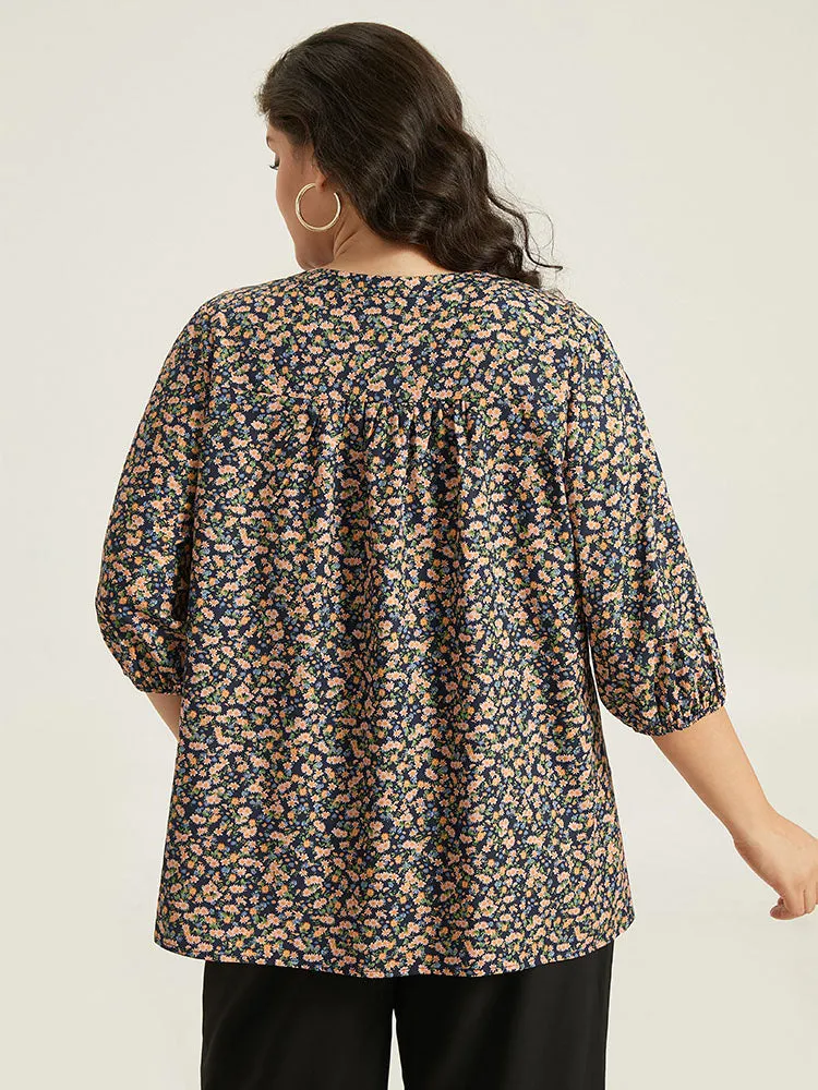 Ditsy Floral Notched Elastic Cuffs Blouse sold by Bloomchic product image thumbnail 5