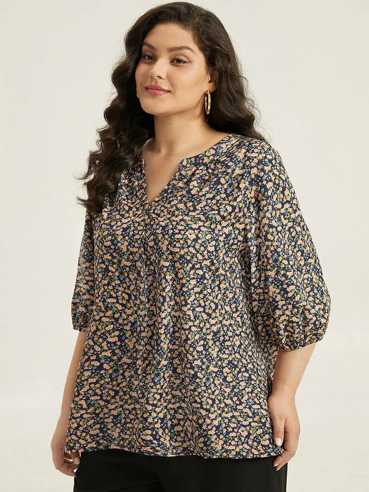 Ditsy Floral Notched Elastic Cuffs Blouse sold by Bloomchic product image thumbnail 2