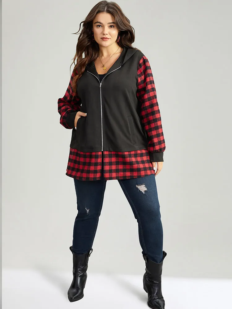 Gingham Patchwork Hooded Zipper Contrast Coat sold by Bloomchic product image thumbnail 4