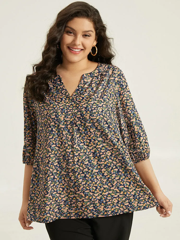 Ditsy Floral Notched Elastic Cuffs Blouse sold by Bloomchic product image thumbnail 3