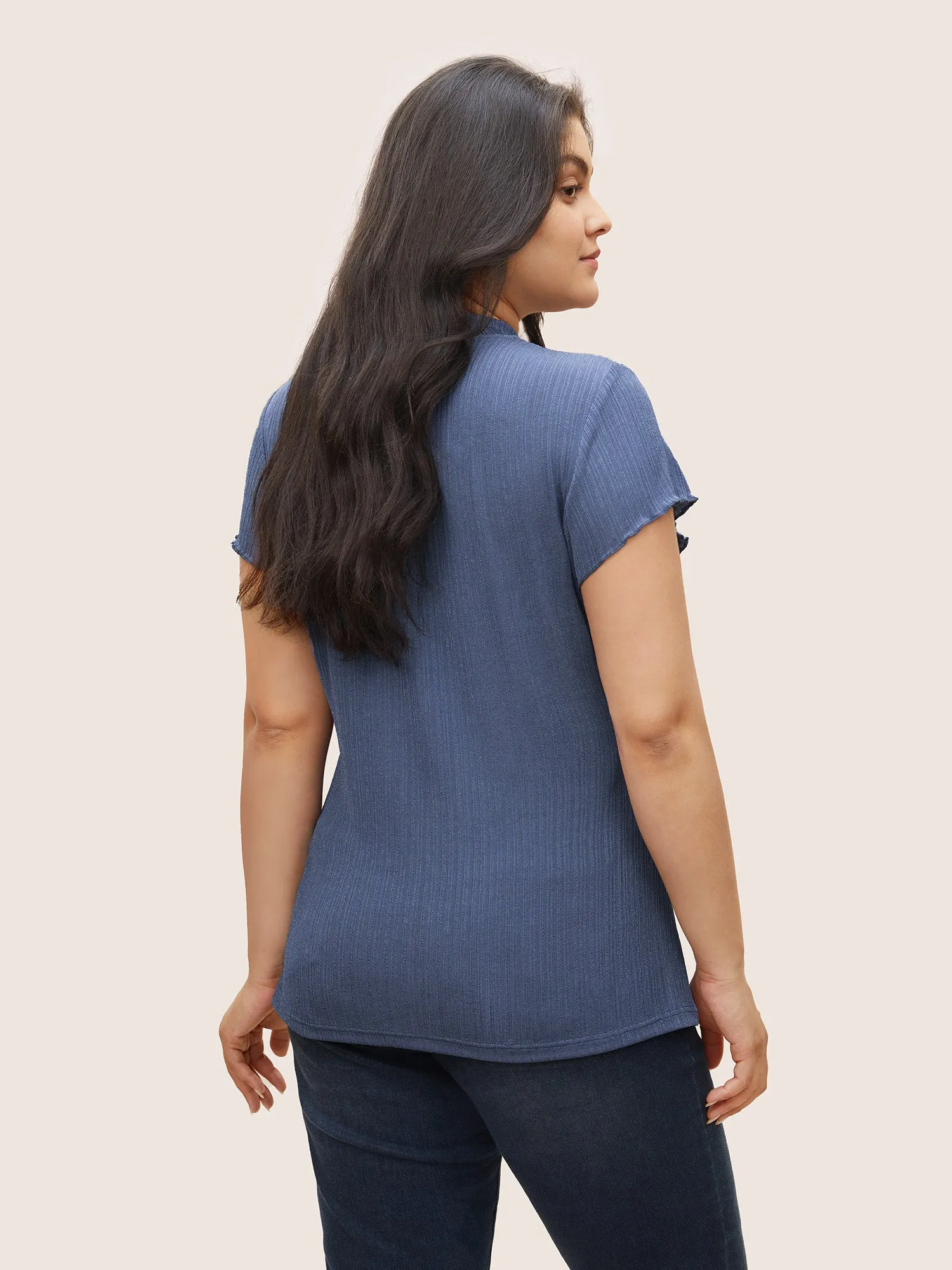 Plain Textured Mock Neck Skinny T-shirt sold by Bloomchic product image thumbnail 2