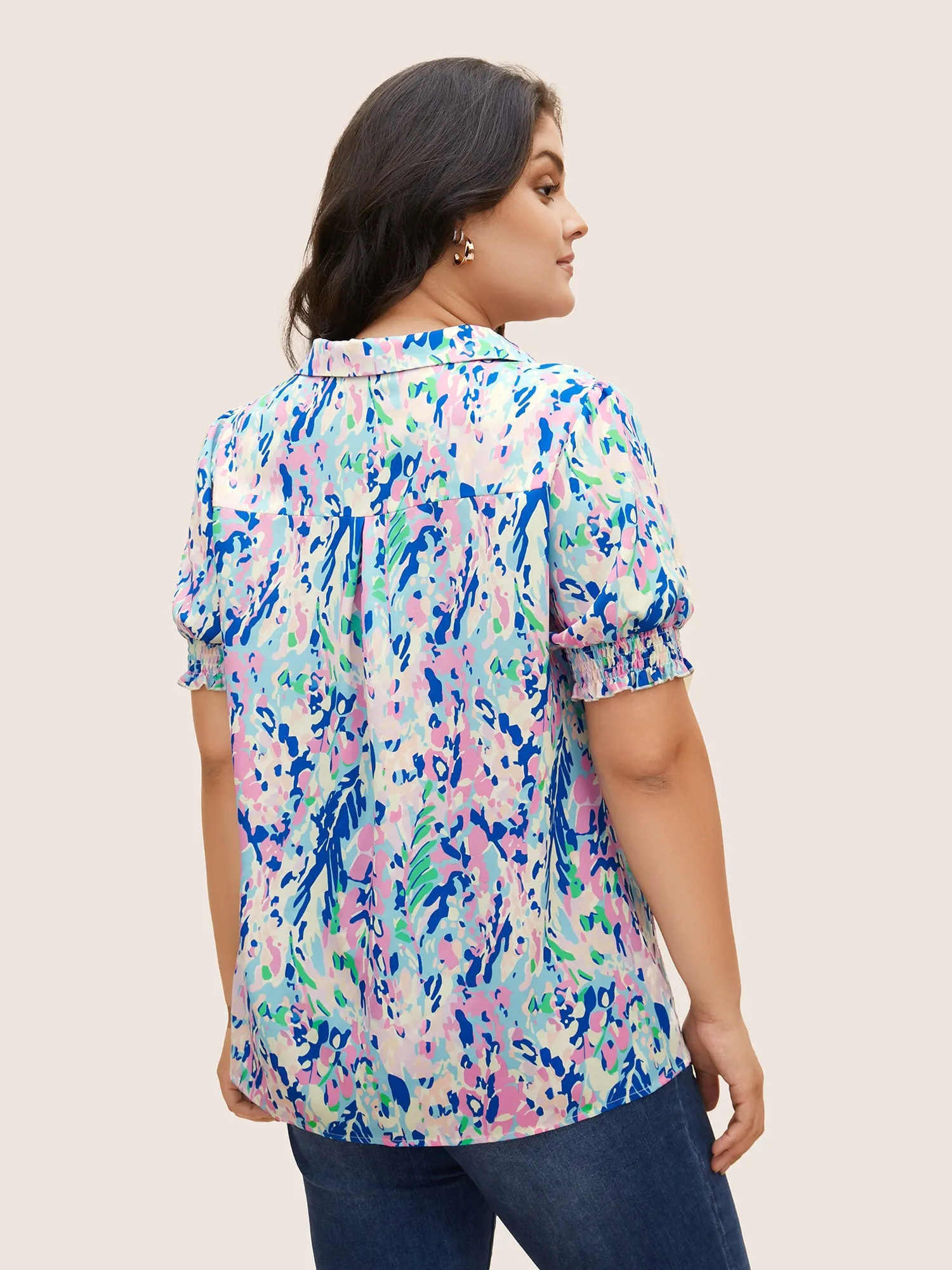 Shirt Collar Watercolor Floral Lantern Sleeve Blouse sold by Bloomchic product image thumbnail 5