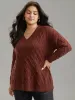 Supersoft Essentials V Neck Solid Split Side Cable Knit Pullover sold by Bloomchic
