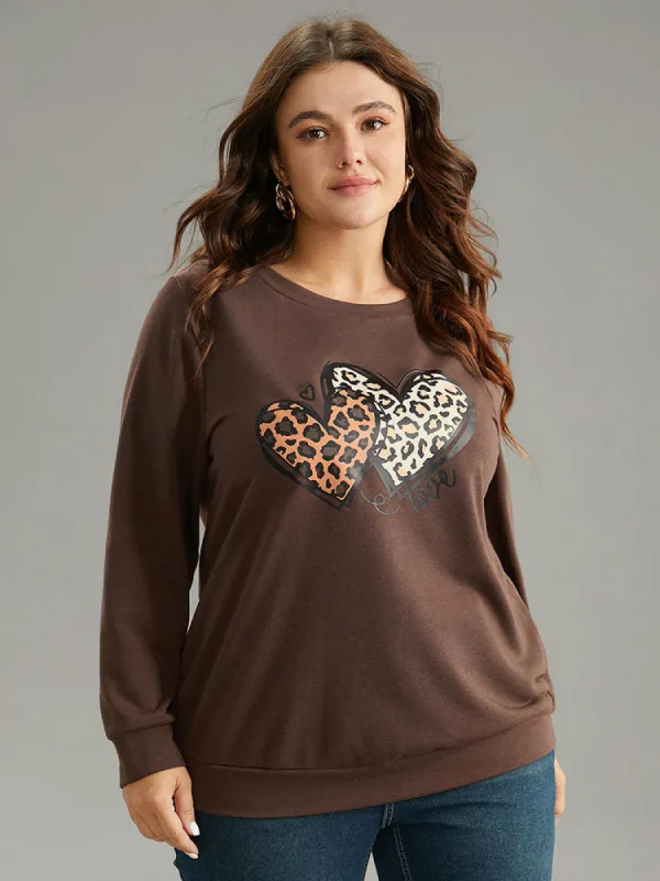 Heart Leopard Round Neck Sweatshirt sold by Bloomchic