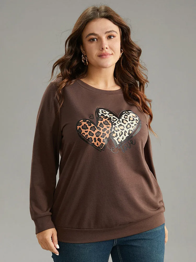 Heart Leopard Round Neck Sweatshirt sold by Bloomchic